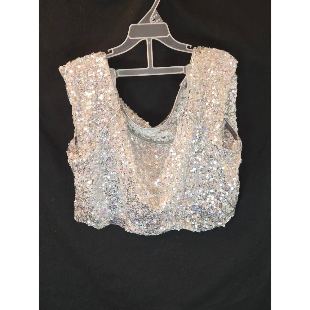 Curtain Call Costume Set LC Skirt Top Sequin Vest Leggings Outfit Dance Child Lg